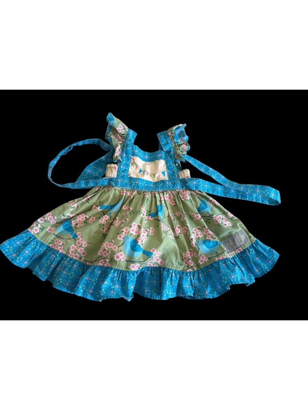Eleanor Rose Girls 18M Dress Patchwork Bird Cherry Blossom Floral Ruffle Cotton